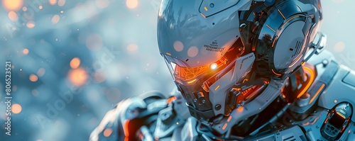 Robot, Titanium armor, Futuristic battleground, 3D render, Backlights, Chromatic aberration photo
