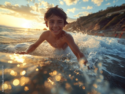 Crianças curtindo as férias de verão, brincando alegremente em um ambiente ao ar livre, transmitindo diversão e felicidade photo