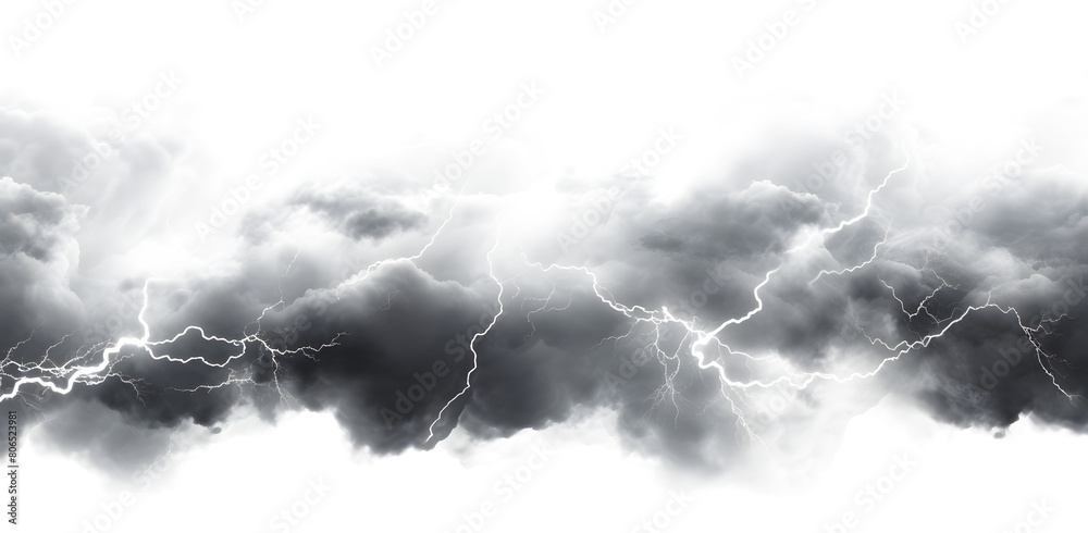 Dark storm clouds with lightning isolated on white and transparent ...