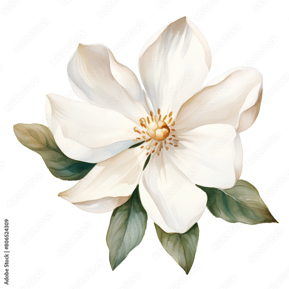 Magnolia flower, watercolor illustration on a white background, for your design
