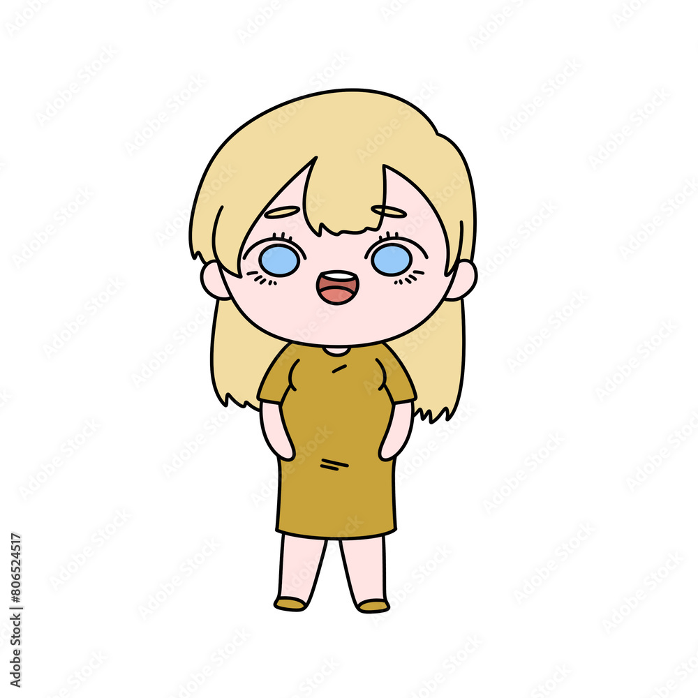 A cartoon girl with a yellow dress and blue eyes is smiling A cartoon girl with a yellow dress and blue eyes is smiling
