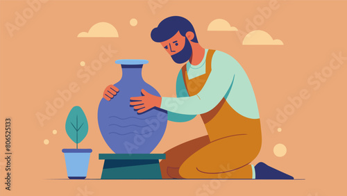 A potter molding a lump of clay into a beautiful vase representing the process of shaping oneself into a better person.. Vector illustration