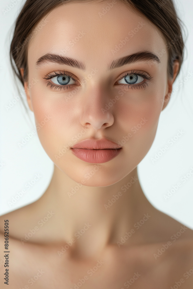 a beautiful woman with pure and clear skin that indicates softness and beauty, white background a beautiful woman with pure and clear skin that indicates softness and beauty, white background