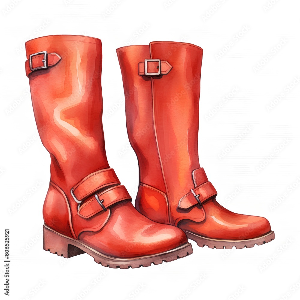 Red boots. Watercolor illustration. Isolated on white background. Red boots. Watercolor illustration. Isolated on white background.