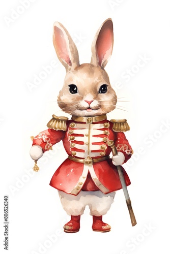 Rabbit in a red suit. Watercolor illustration on a white background. photo