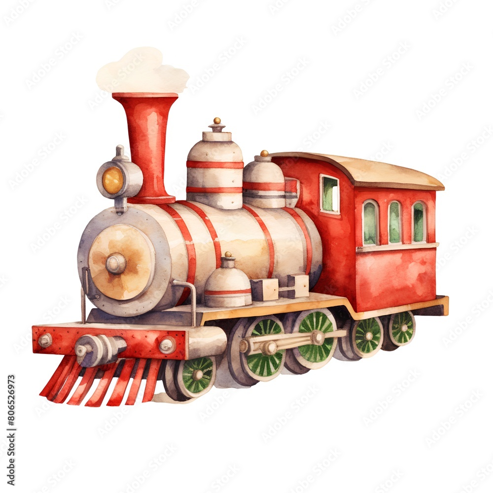 Watercolor retro steam locomotive isolated on white background. Hand drawn illustration