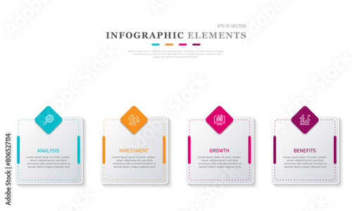 Business infographic template, presentation of workflow, 4 options. Vector illustration.