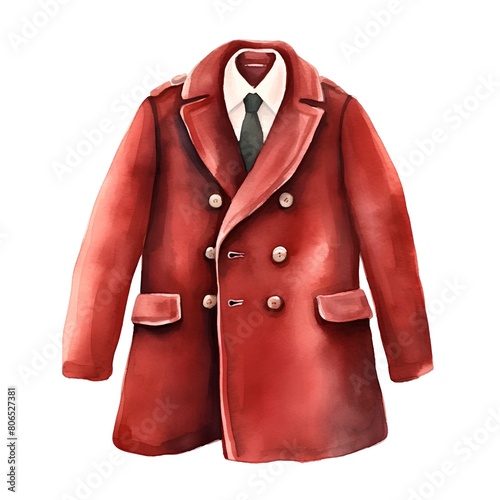 Watercolor red coat isolated on white background. Clipping path included.