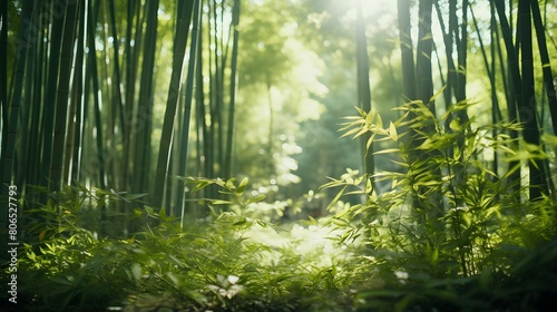 Bamboo forest in the morning. Bamboo grove with sunlight