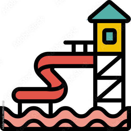 Water Adventure Colored Outline Icon Design Vector