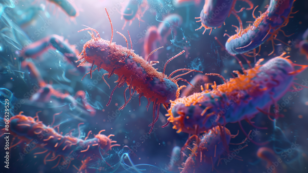 Microbiology. Intestinal microflora. Dangerous bacteria under the microscope. Rod-shaped microbes in the human body Microbiology. Intestinal microflora. Dangerous bacteria under the microscope. Rod-shaped microbes in the human body