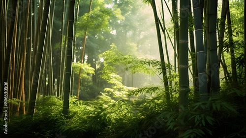 Bamboo forest in the morning. Bamboo forest with morning sunlight.