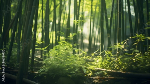 Bamboo forest in the morning light. Panoramic image. © Michelle