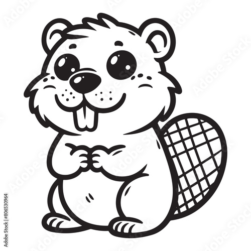 Line art of beaver cartoon vector
