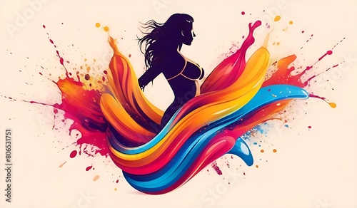 Abstract lifestyle banner design with woman and colorful splashing shapes