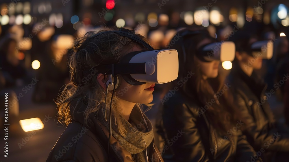 A vigil held by the 3D Human Rights Watch Group, with participants wearing VR headsets to experience the lives of those affected by human rights abuses.