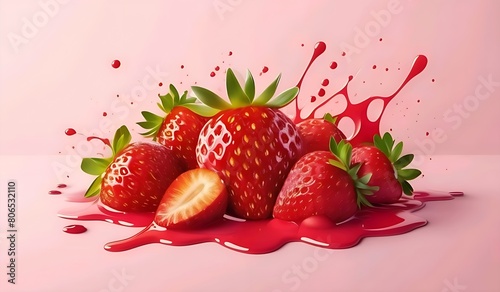 Abstract lifestyle banner design with strawberry and colorful splashing shapes