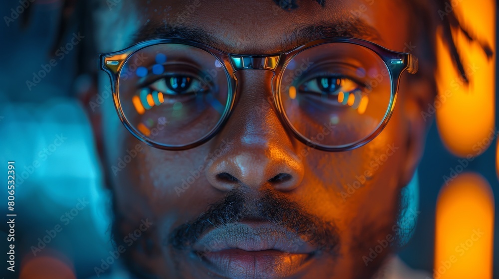 Close-Up Portrait of a Young African American Man with Glasses Close-Up Portrait of a Young African American Man with Glasses