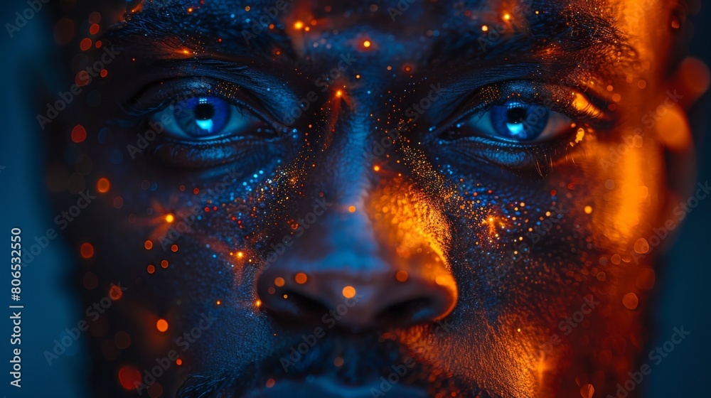 Intimate Portrait of a Man with Orange Light Reflections Intimate Portrait of a Man with Orange Light Reflections