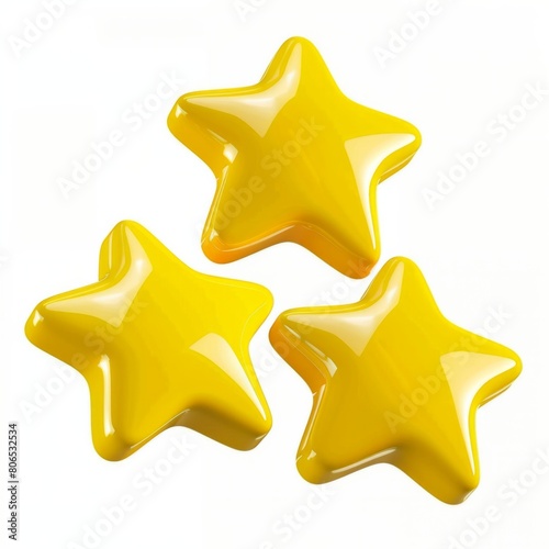 Create a 3D render illustration of three vibrant yellow star icons  AI Generative