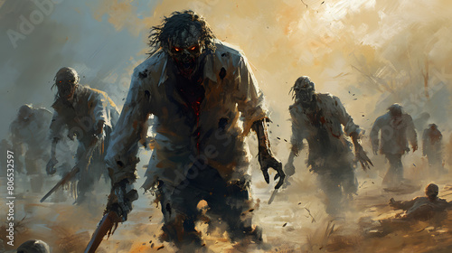 Illustrations Zombies Carrying sharp Weapons photo