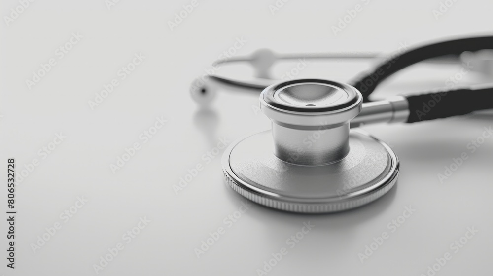 Detailed close-up of a medical stethoscope lying on a pristine white background, emphasizing its sleek design and clinical importance. The , AI Generative Detailed close-up of a medical stethoscope lying on a pristine white background, emphasizing its sleek design and clinical importance. The , AI Generative