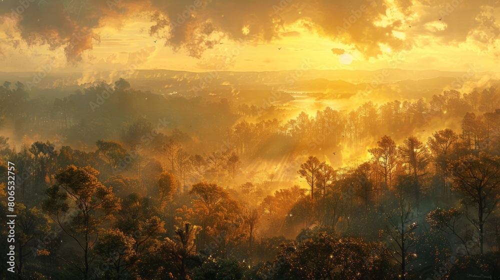 dense rainforest panorama, diverse vegetation, distant mountain panorama, surrealism, peaceful, AI Generative dense rainforest panorama, diverse vegetation, distant mountain panorama, surrealism, peaceful, AI Generative