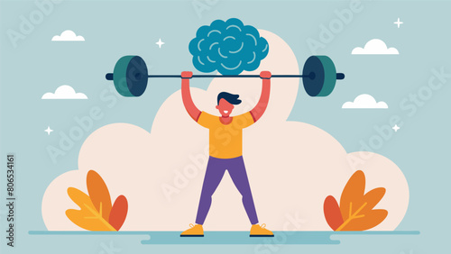 A person lifting a weight with their mind instead of their muscles showcasing mental strength and control over physical limitations.. Vector illustration