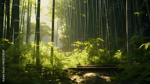 Panoramic view of a bamboo forest in the morning  Bamboo forest