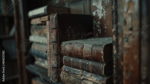Softly blurred shelves stacked with weathered books each one holding secrets and lessons from generations past inviting deep contemplation and reflection