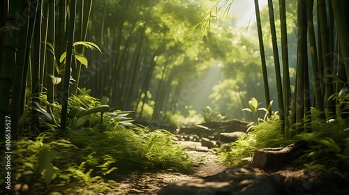 Bamboo forest with sunlight in the morning  Bamboo forest background