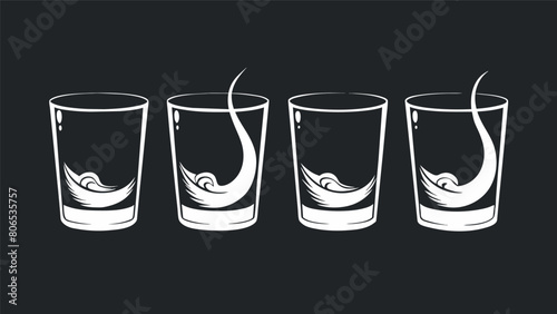 A set of sleek and simple rocks glasses with a fun twist each one has a different vintage tail recipe etched on the side.. Vector illustration