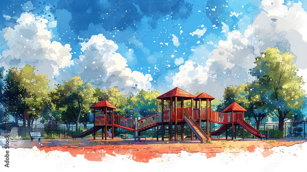 illustration of playground painted with watercolors illustration of playground painted with watercolors