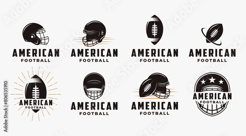 Set of vintage badge patch emblem American football sport logo with american football equipment vector icon
