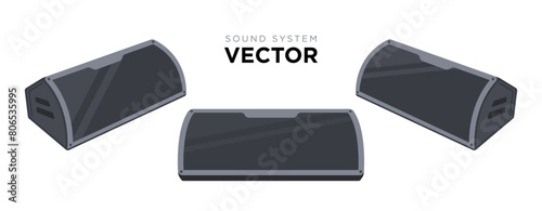 Sound system vector set. PA audio system, line array speakers illustration