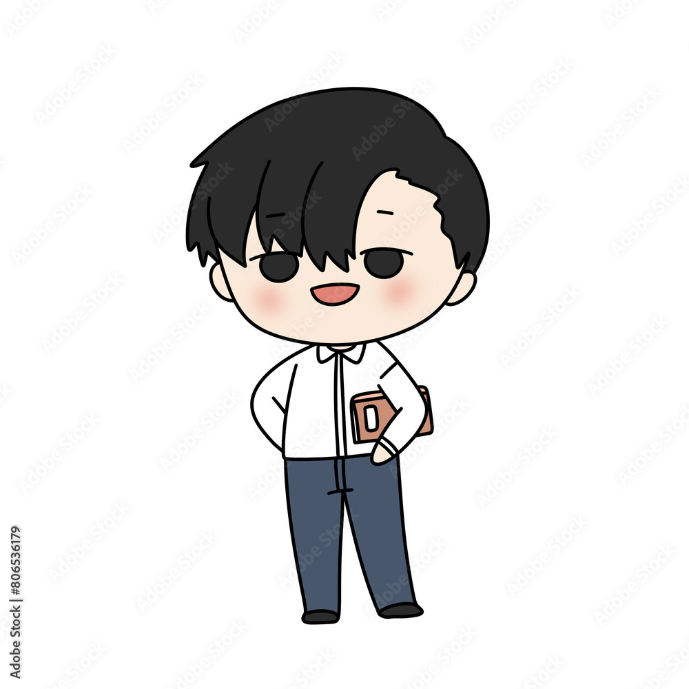 A cartoon boy is holding a book and smiling A cartoon boy is holding a book and smiling