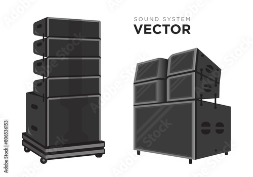 Sound system vector set. PA audio system, line array speakers illustration