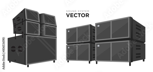 Sound system vector set. PA audio system, line array speakers illustration