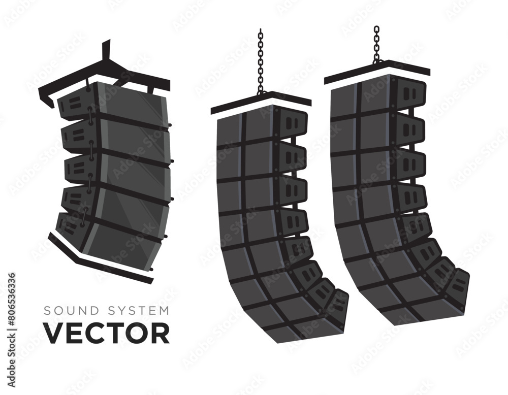 Sound system vector set. PA audio system, line array speakers ...