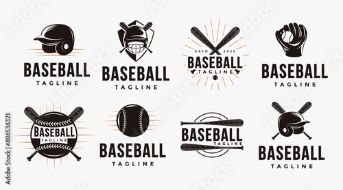 Set of  badge emblem of baseball logo vector illustration with baseball equipment vector