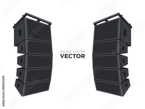 Sound system vector set. PA audio system, line array speakers illustration
