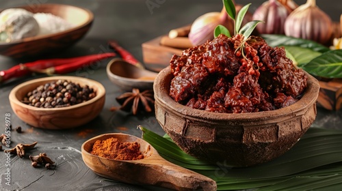 Indonesian specialty Rendang, cooked in a relaxing marinade for several hours