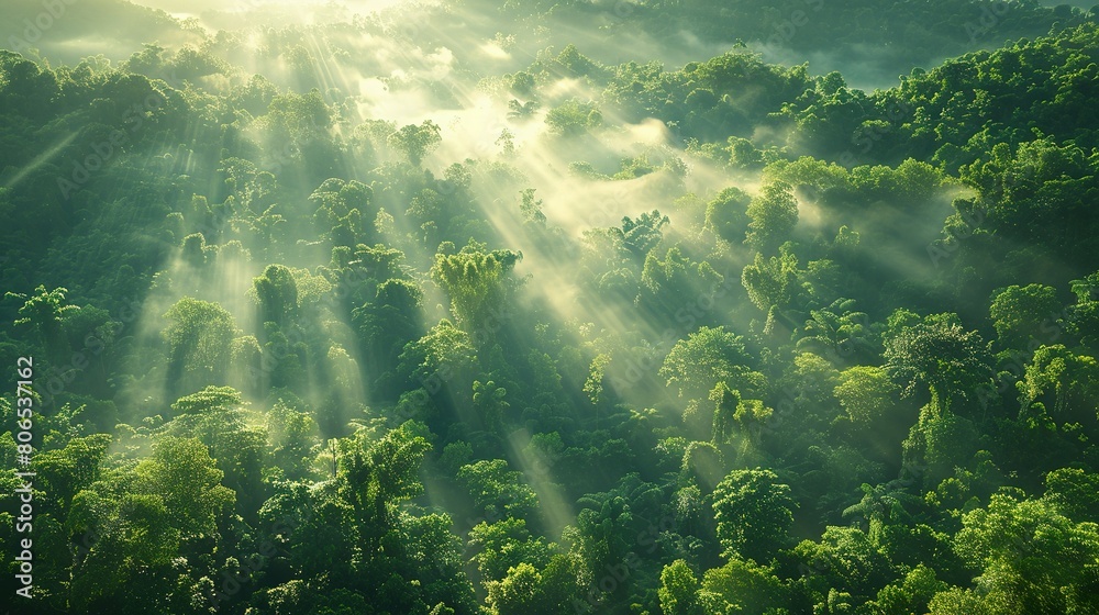Fototapeta premium Daytime Splendor: Top View of Sunlit Forest