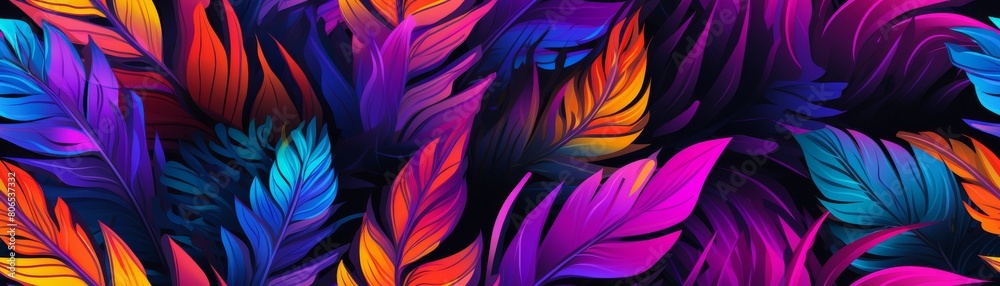 Tropic leaves seamless pattern in neon colors