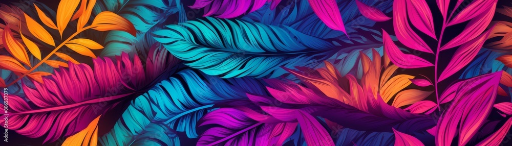 Tropic leaves seamless pattern in neon colors Tropic leaves seamless pattern in neon colors