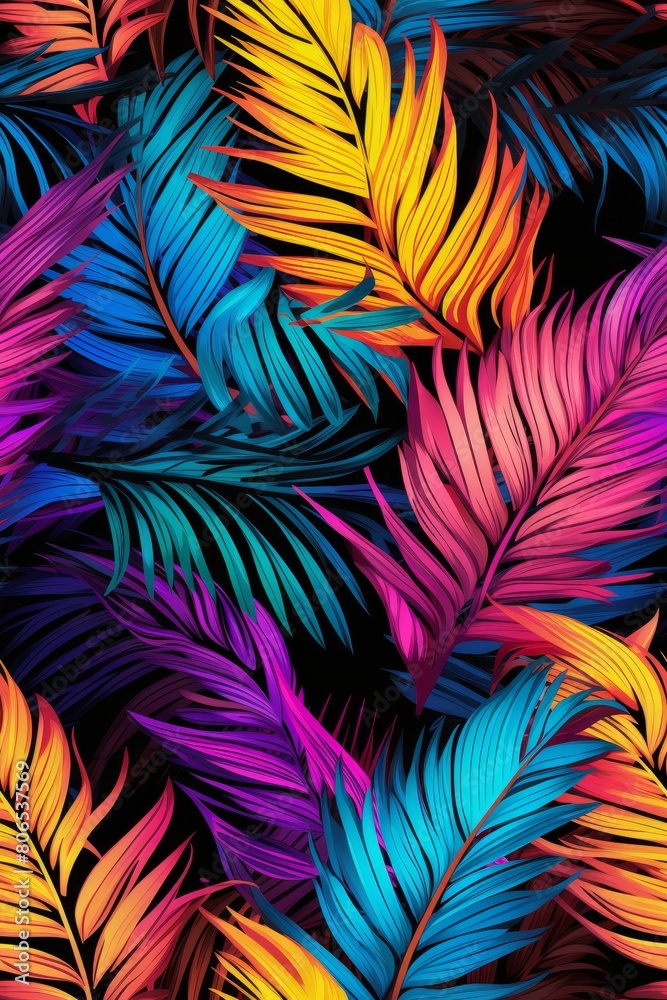 Tropic leaves seamless pattern in neon colors Tropic leaves seamless pattern in neon colors