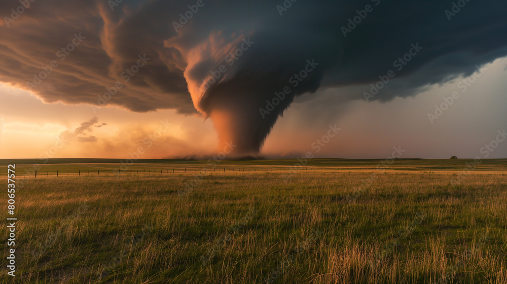 Fototapeta premium Majestic tornado touching down at sunset