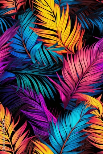 Tropic leaves seamless pattern in neon colors