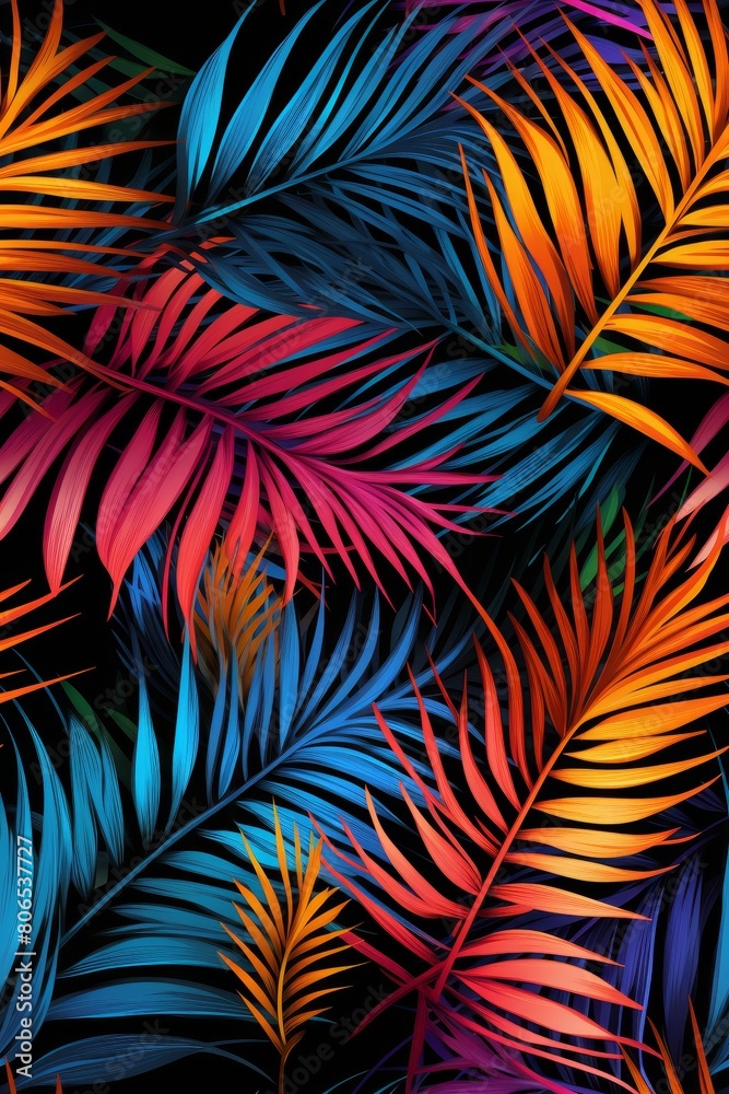 Tropic leaves seamless pattern in neon colors Tropic leaves seamless pattern in neon colors