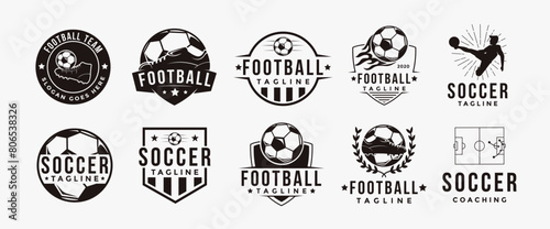 Set of Vintage Football soccer sport team club league logo with soccer football equipment vector on white background